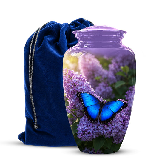 Blue Butterfly Cremation Urn - Purple Color Memorial Urns For Human Ashes