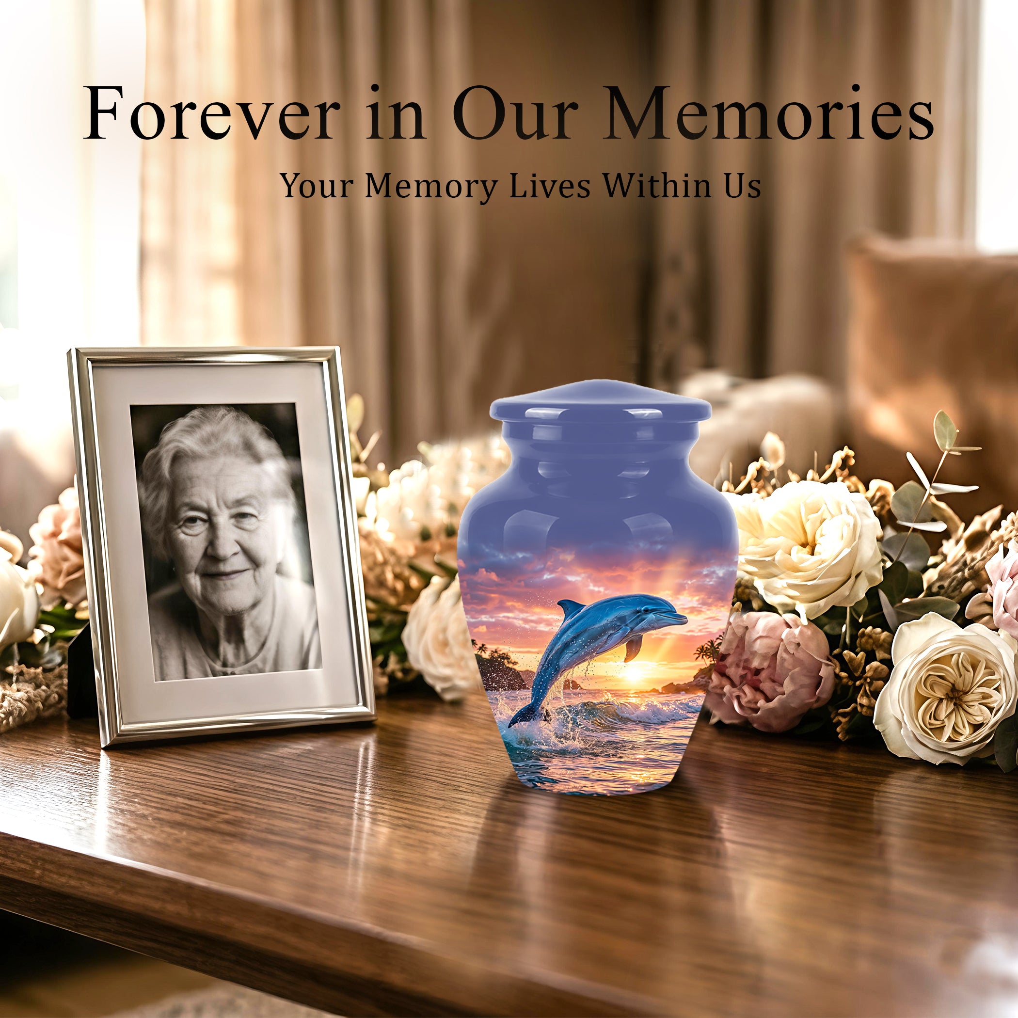 Blue Dolphin Themed Urn - Sunset Custom Funeral Urns For Human Ashes