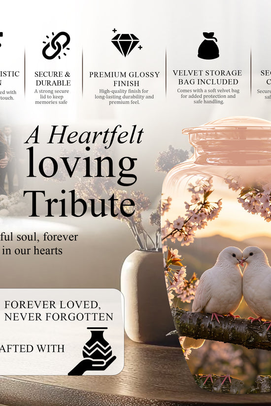 White Couple Dove - Peaceful Memorial Urns To Tribute Lover's Ashes