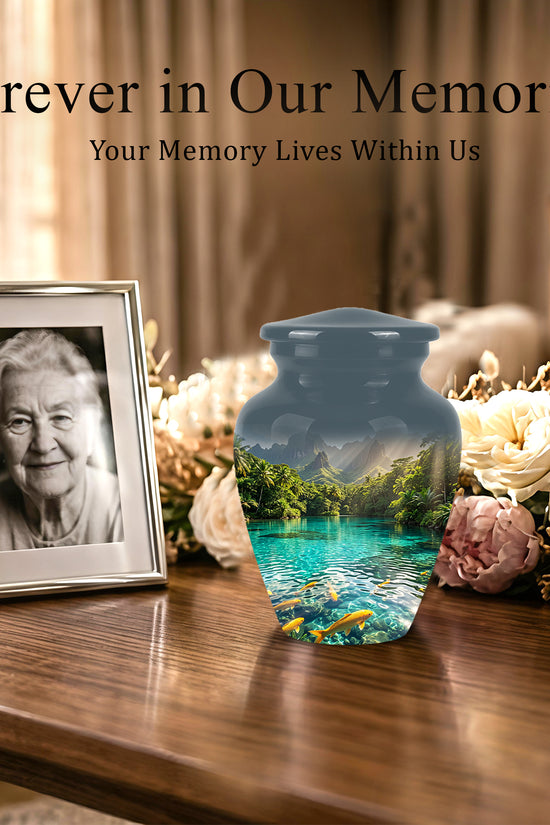 Koi Fish Themed Urn - Handcrafted Memorial Eternal Rest Urn For Ashes