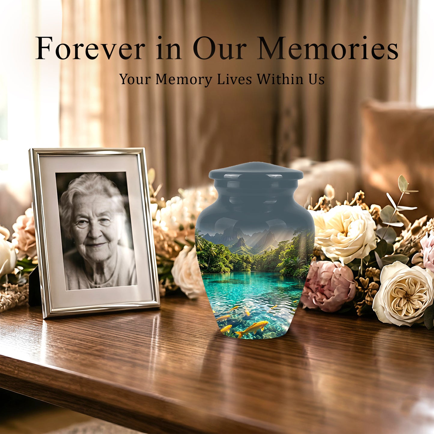 Koi Fish Themed Urn - Handcrafted Memorial Eternal Rest Urn For Ashes