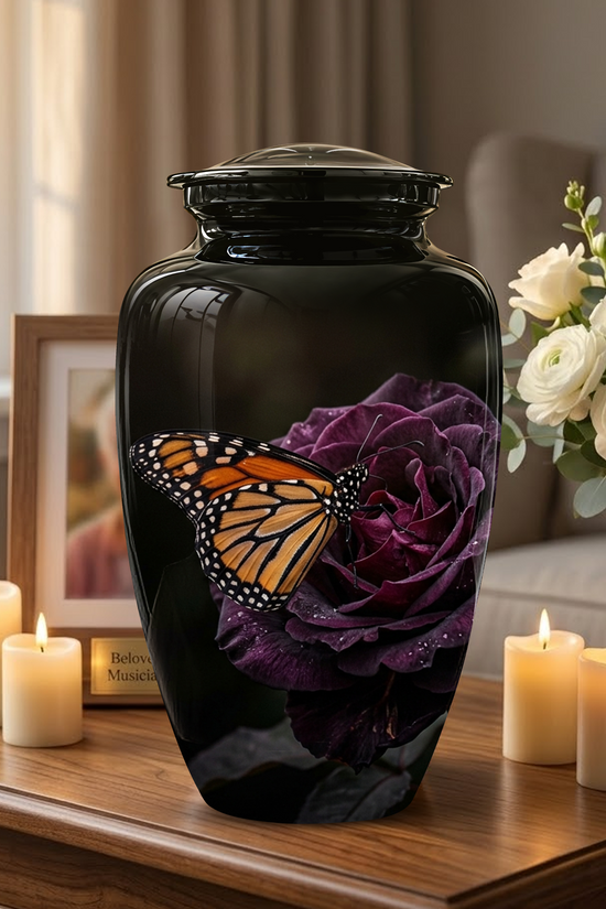 Yellow Butterfly On Purple Flower - Beautiful Burial Urns For Mom Ashes