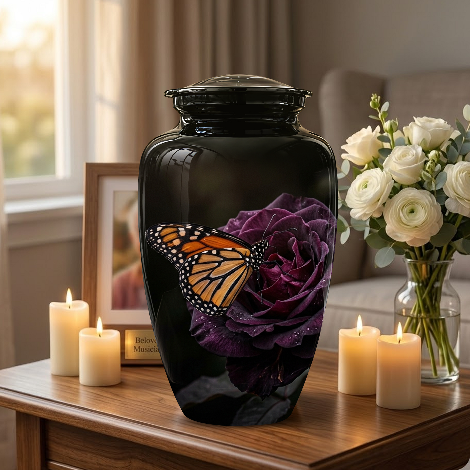 Yellow Butterfly On Purple Flower - Beautiful Burial Urns For Mom Ashes