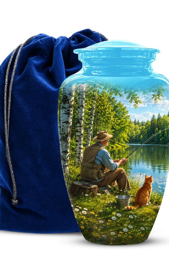 Fisherman With Cat - Artistic Fishing Memorial Urns For Men & Women