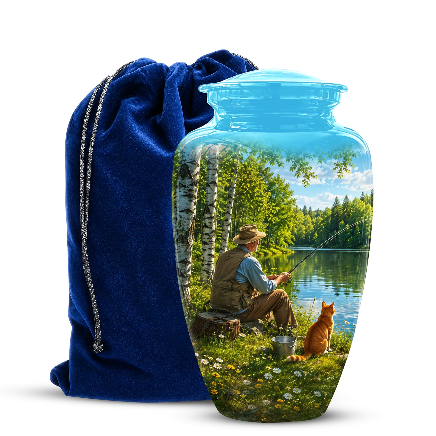 Fisherman With Cat - Artistic Fishing Memorial Urns For Men & Women