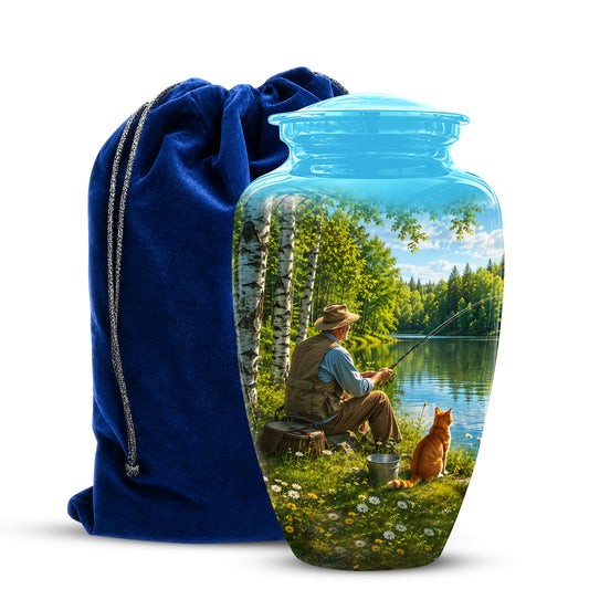 Fisherman With Cat - Artistic Fishing Memorial Urns For Men & Women
