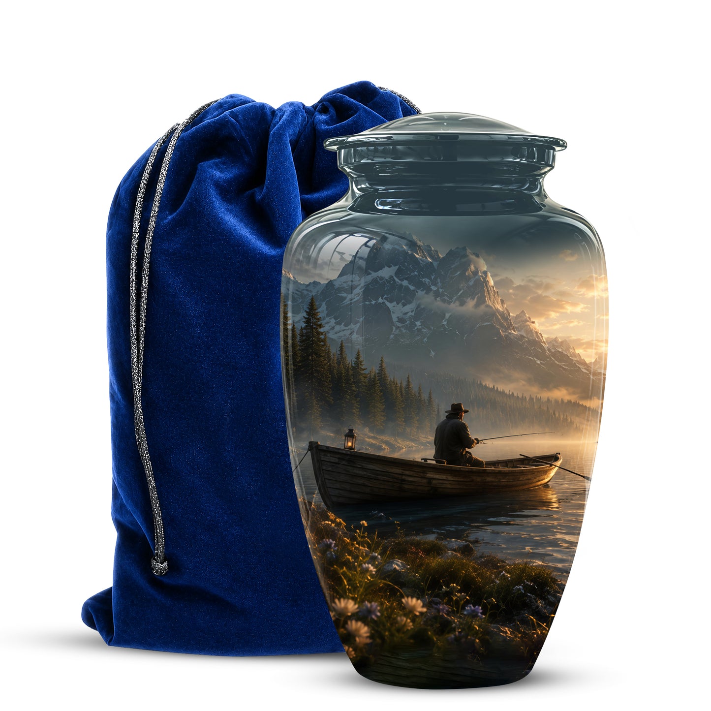 Fisherman Themed Urn - Artistic Fishing Landscape Urns For Human Ashes