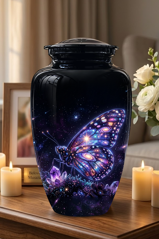 Purple Butterfly Cremation Urn - Beautiful Black Urns For Human Ashes