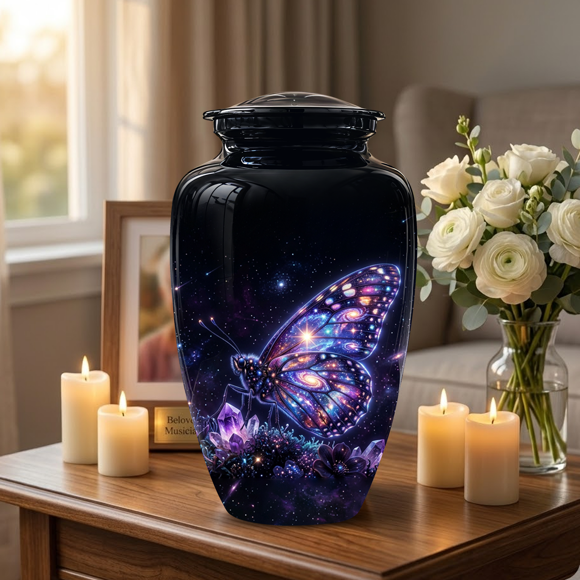 Purple Butterfly Cremation Urn - Beautiful Black Urns For Human Ashes