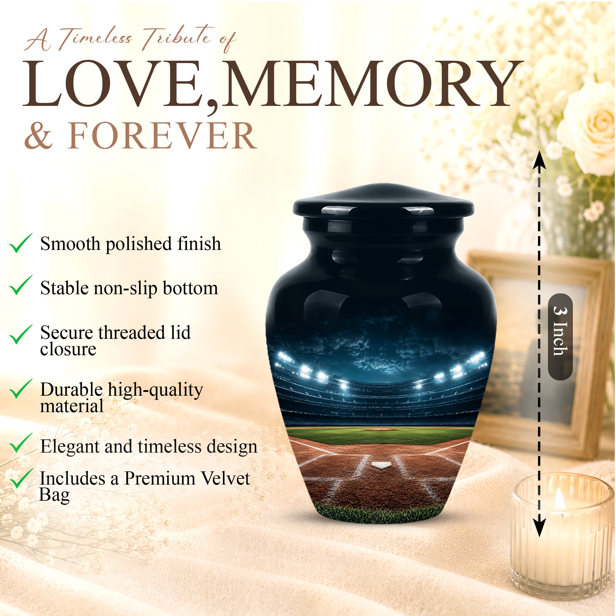 Personalized Baseball Ground Cremation Urn - Aluminium Memorial Urns