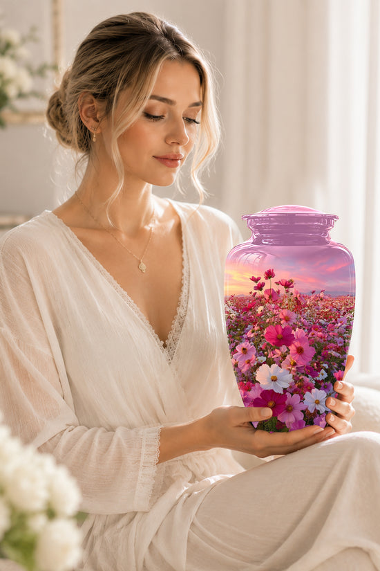 Flower Field Cremation Urn - Decorative Premium Funeral Urns On Sale