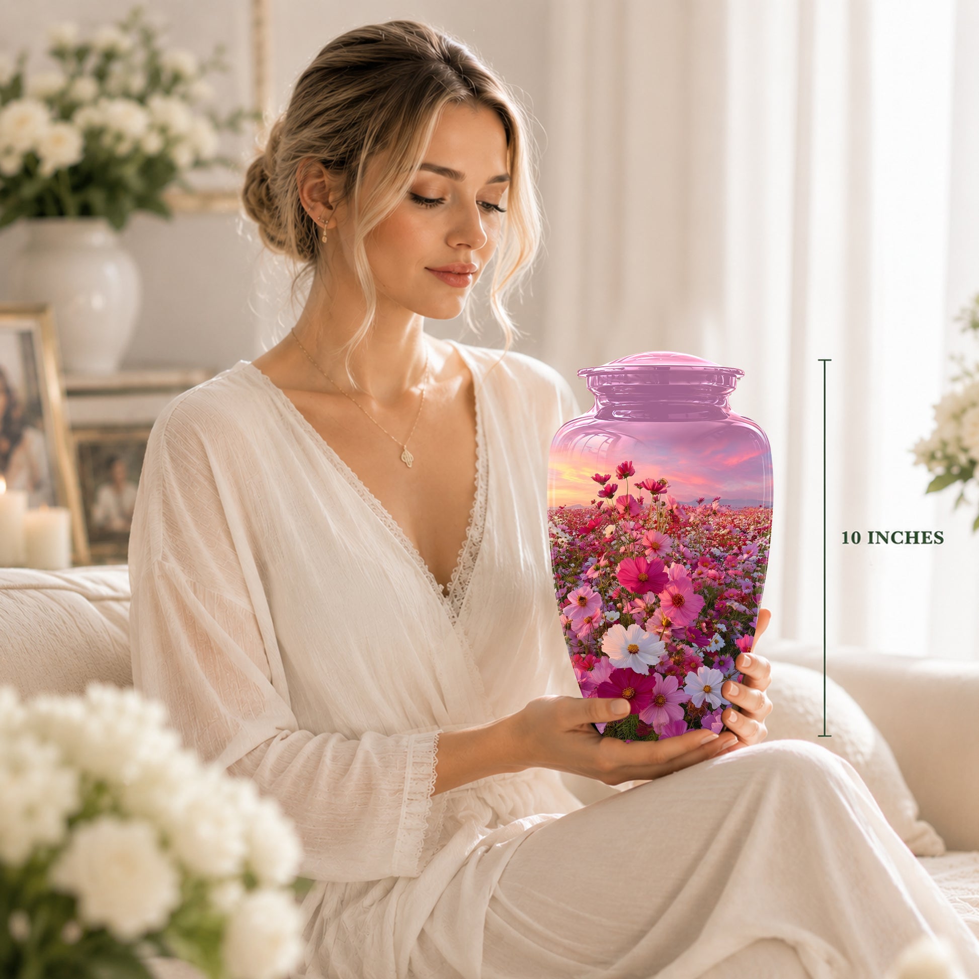 Flower Field Cremation Urn - Decorative Premium Funeral Urns On Sale