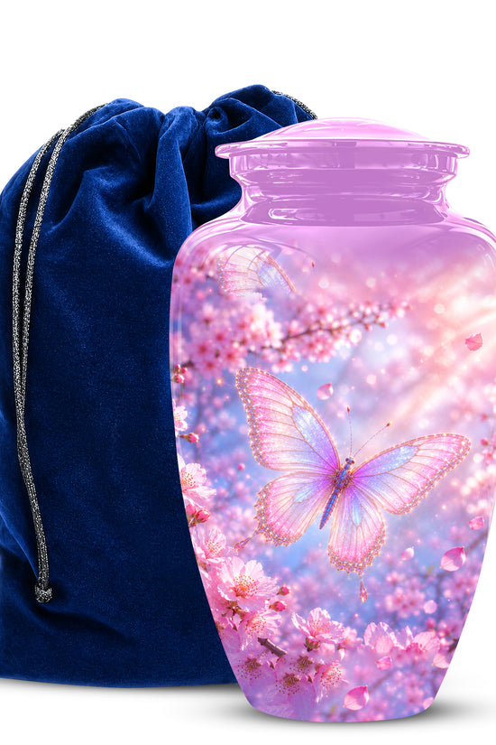 Beautiful Pink Butterfly Cremation Urn - Peaceful Tribute Urns For Mom