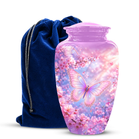 Beautiful Pink Butterfly Cremation Urn - Peaceful Tribute Urns For Mom