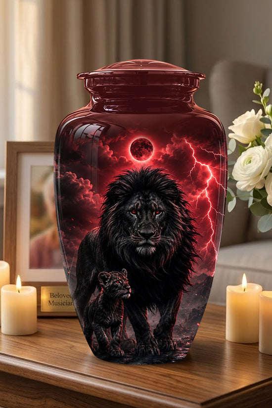 Lion With Cub Urn - Handcrafted Personalized Lion Burial Urn For Ashes