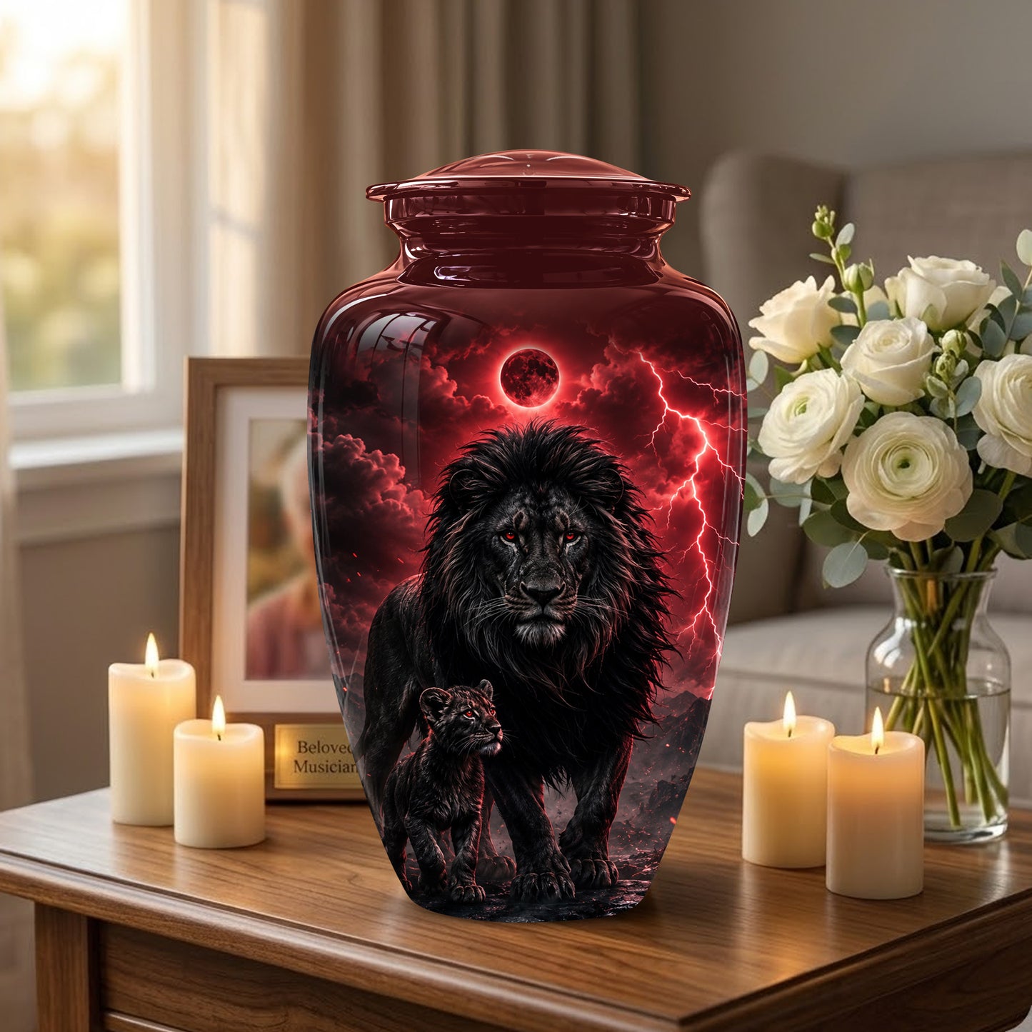 Lion With Cub Urn - Handcrafted Personalized Lion Burial Urn For Ashes