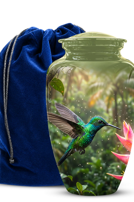 Celestial Flying Green Hummingbird Urn - Majestic Handcrafted Burial Urn