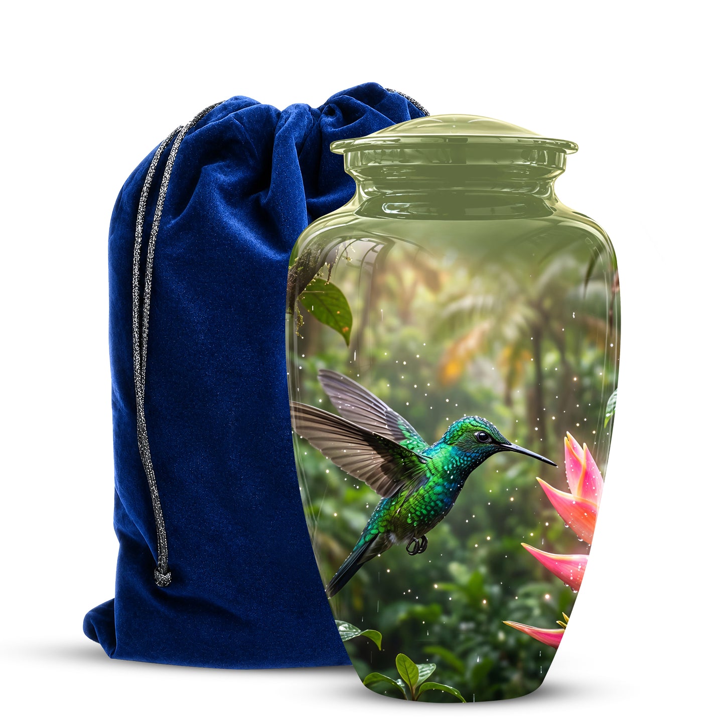 Celestial Flying Green Hummingbird Urn - Majestic Handcrafted Burial Urn