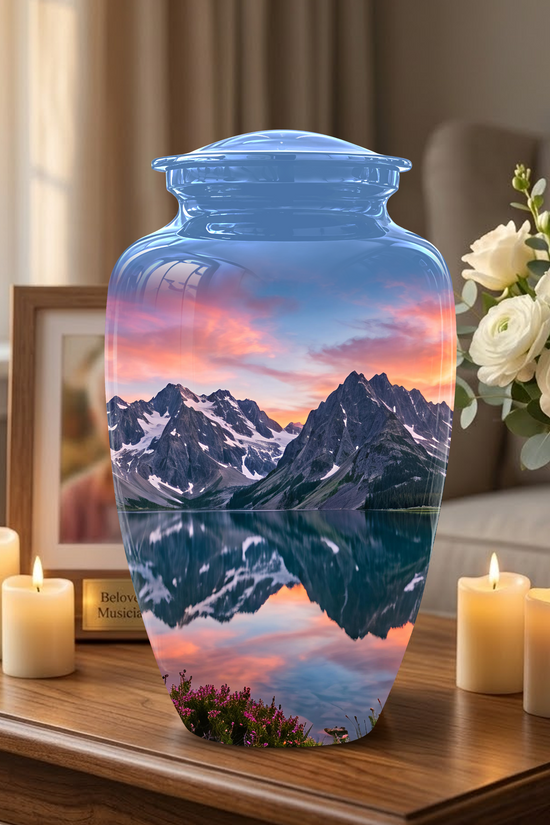 Mountain Lake Burial Urns - Sunset Scenic Cremation Urns For Nature Lovers