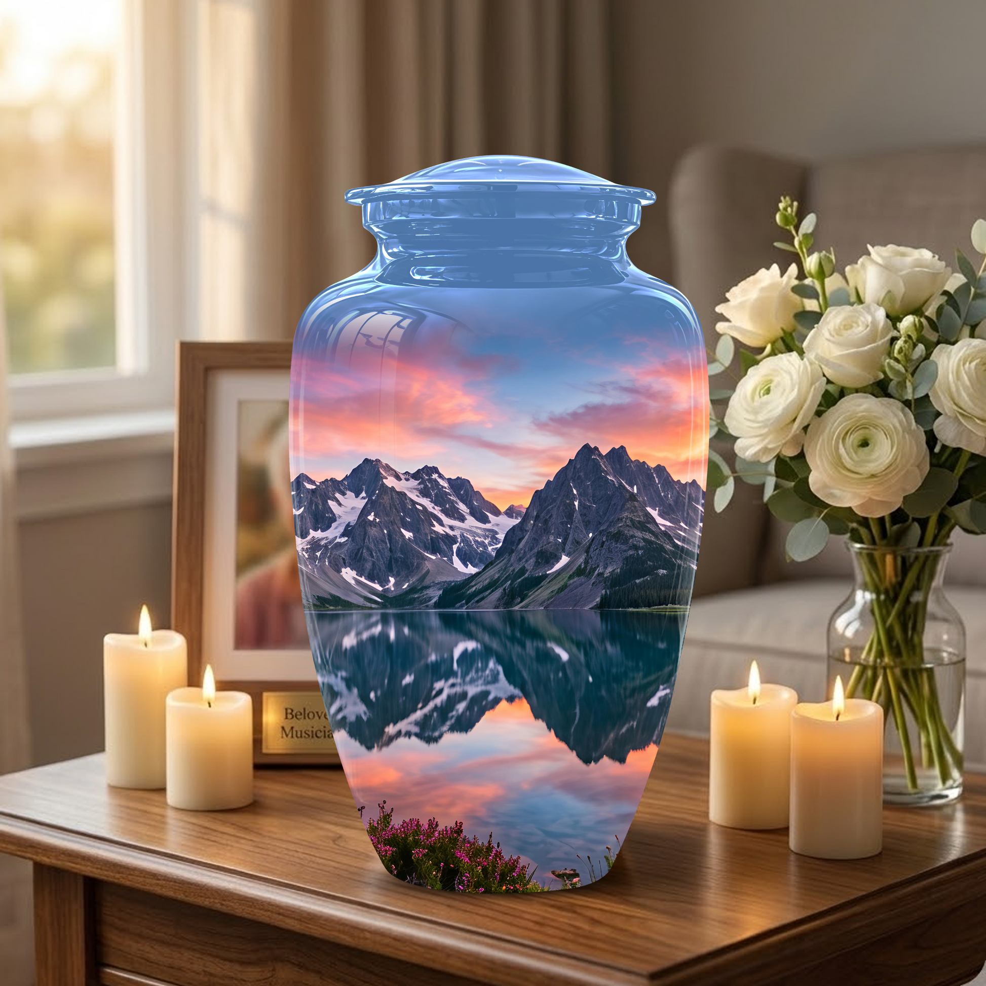 Mountain Lake Burial Urns - Sunset Scenic Cremation Urns For Nature Lovers
