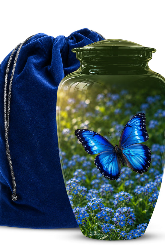 Blue Flying Butterfly Themed Urn - Majestic Butterfly Urns For Ashes