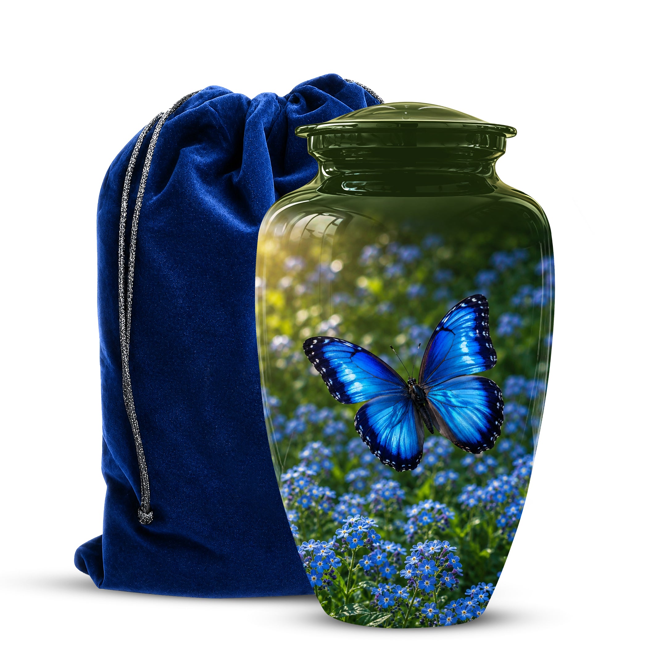 Blue Flying Butterfly Themed Urn - Majestic Butterfly Urns For Ashes