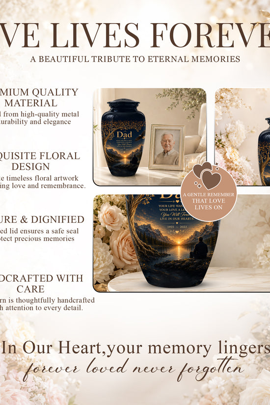 Mountain Memorial Urn for Dad – Black Funeral Urn for Human Ashes