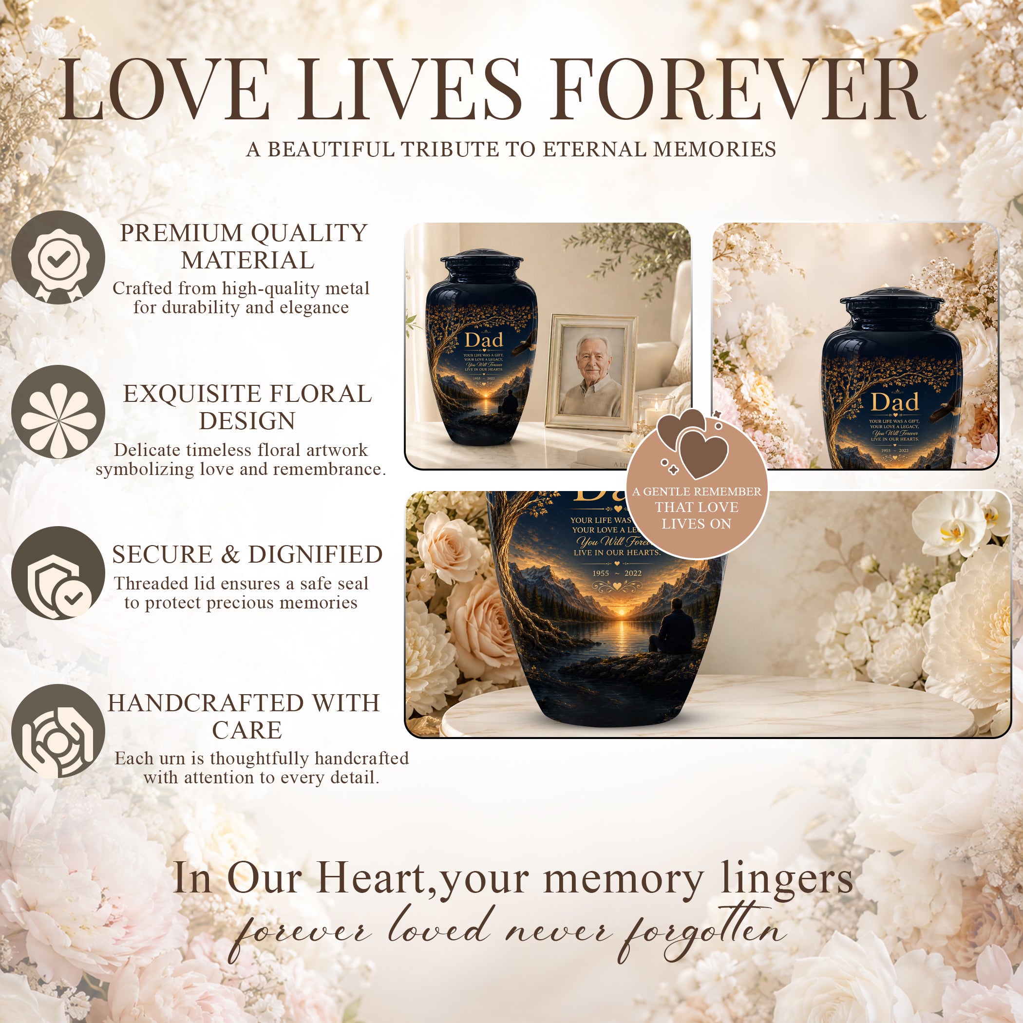 Mountain Memorial Urn for Dad – Black Funeral Urn for Human Ashes