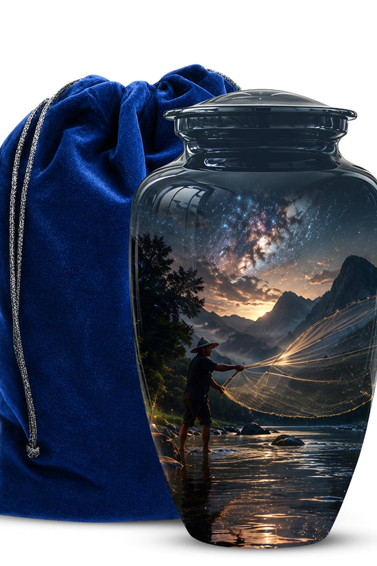 Fisherman Cremation Urn - Night Sky Memorial Urns For Human Ashes