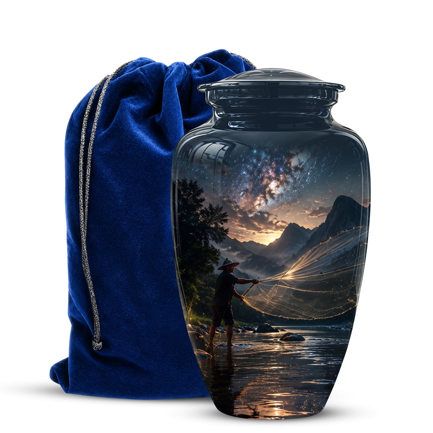 Fisherman Cremation Urn - Night Sky Memorial Urns For Human Ashes