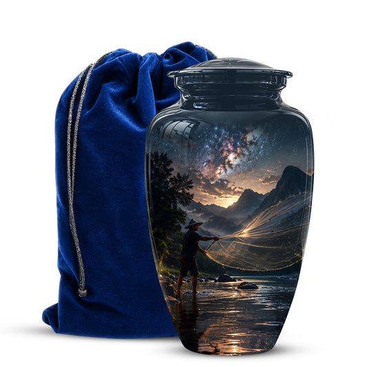 Fisherman Cremation Urn - Night Sky Memorial Urns For Human Ashes