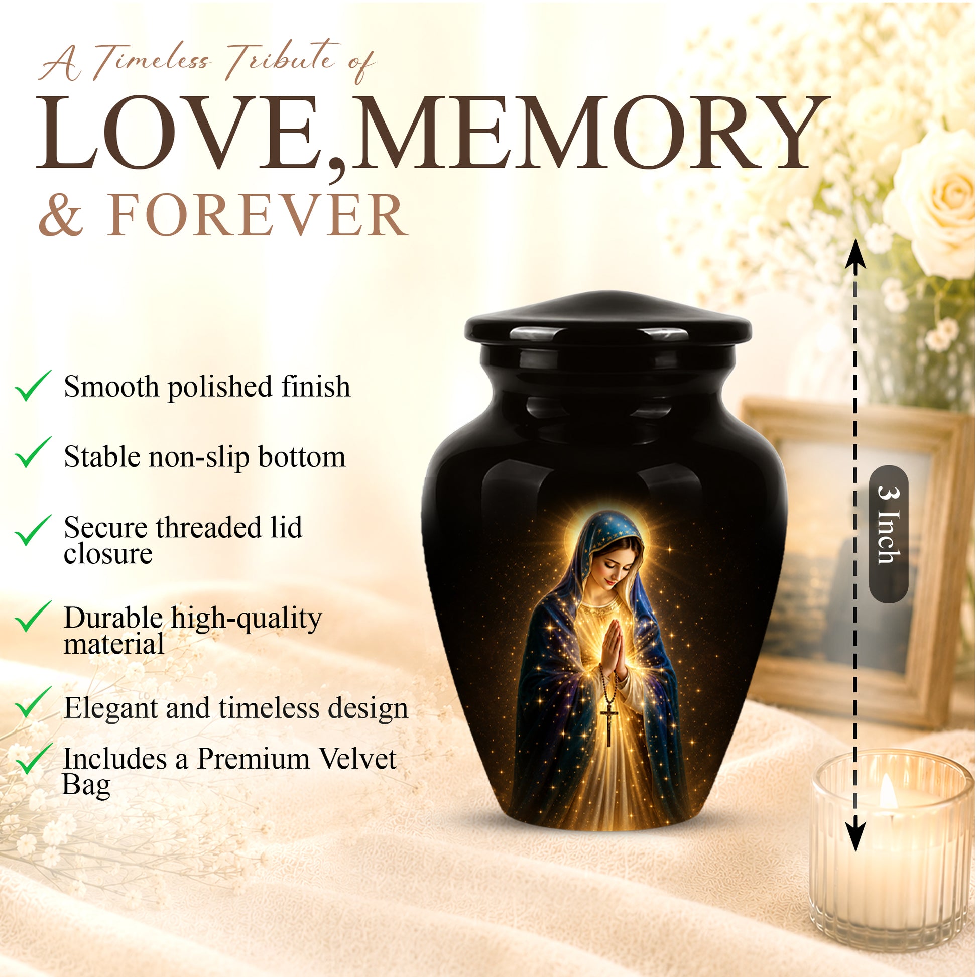 Religious Virgin Mary Cremation Urn - Personalized Urns For Mom Ashes