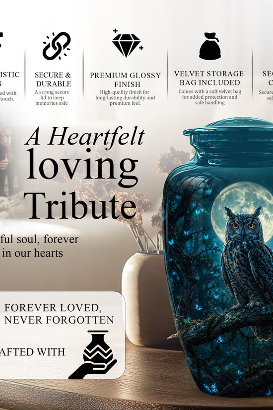 Majestic Horned Owl Burial Urn - Moonlight Owl Funeral Urns For Ashes