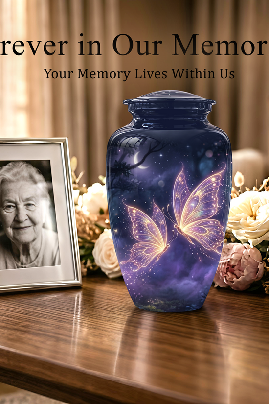 Purple Butterfly Cremation Urn - Beautiful Urns for Women Ashes