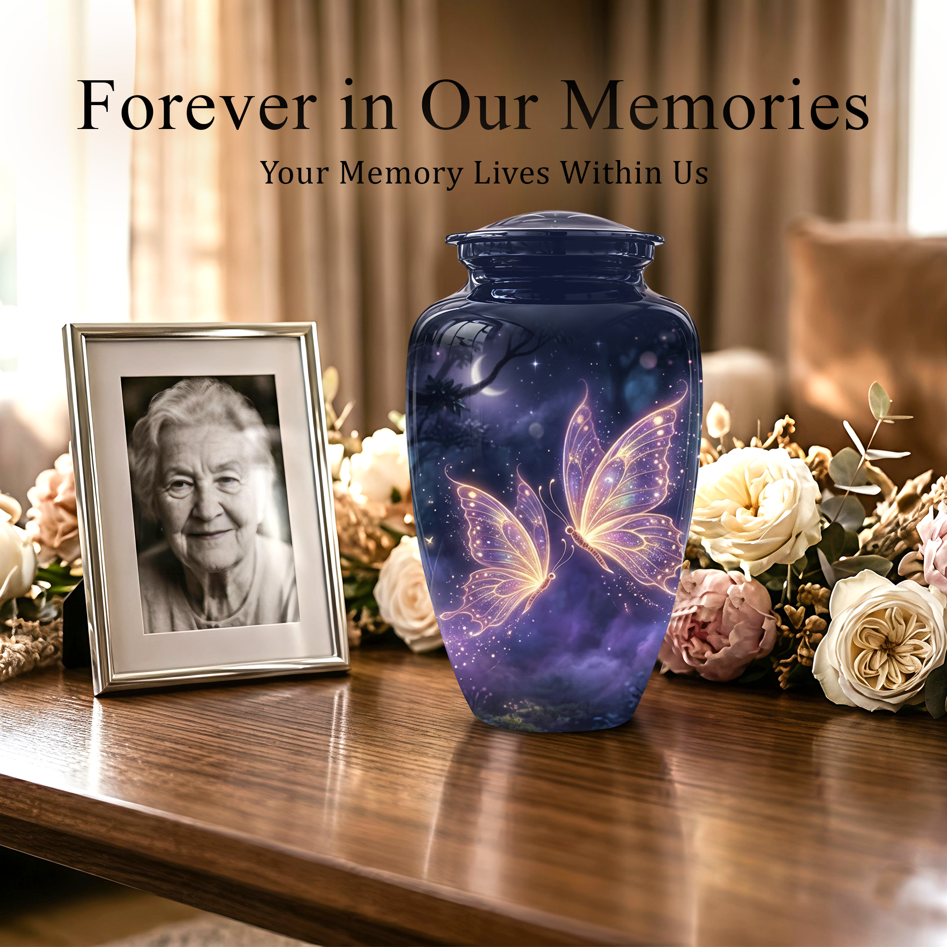 Purple Butterfly Cremation Urn - Beautiful Urns for Women Ashes