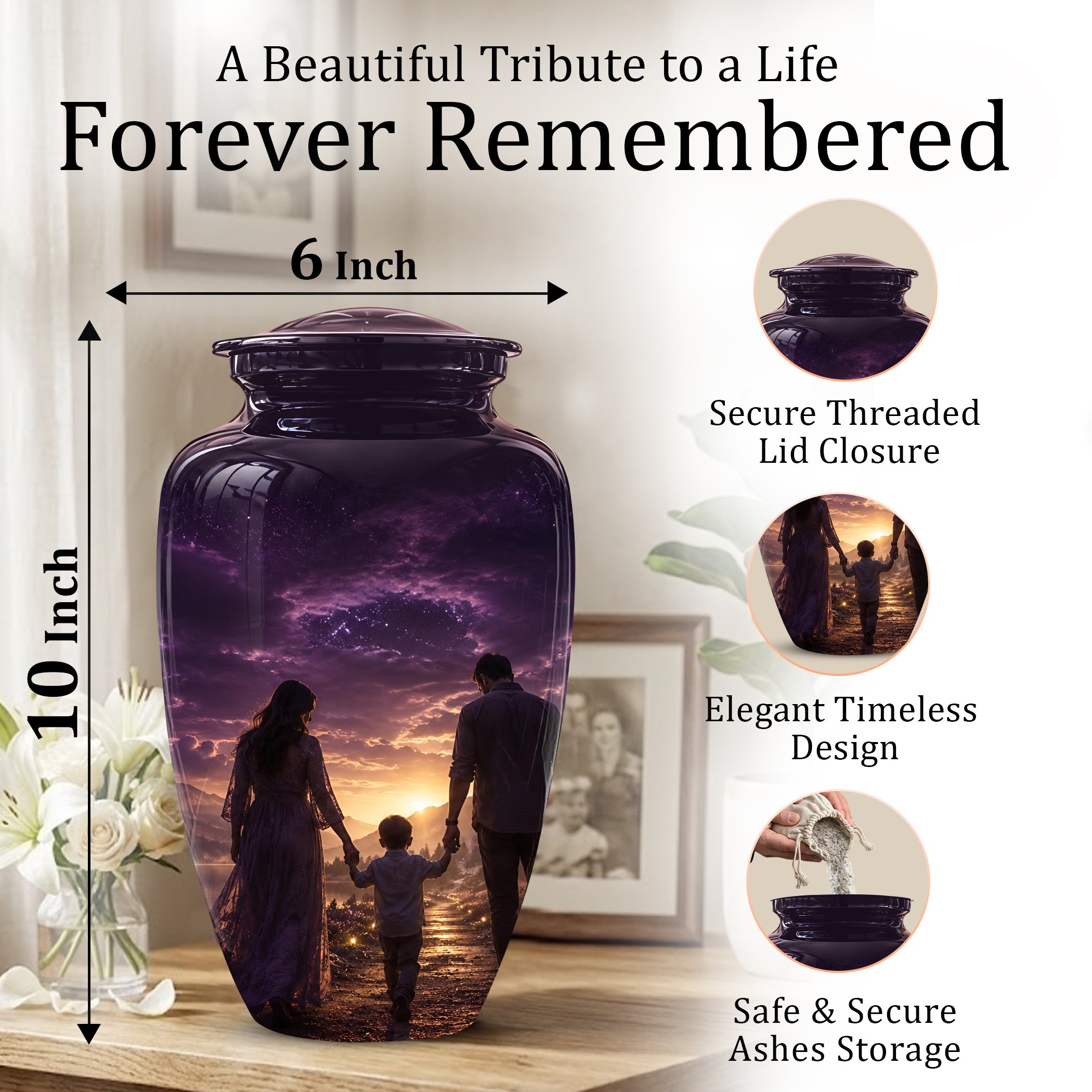 Father, Son & Mother Memorial Urn - Artistic Burial Urns For Human Ashes