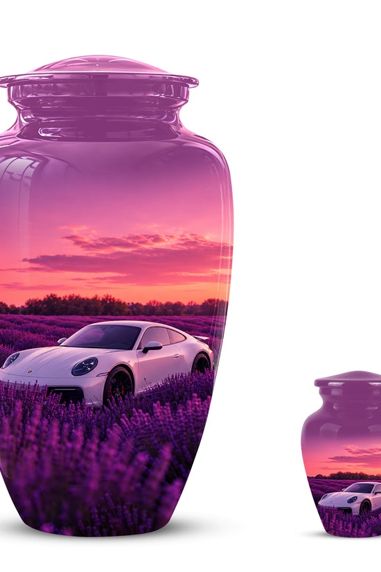 White Car Funeral Urn - Sunset Memorial Urns For Women Car Enthusiasts