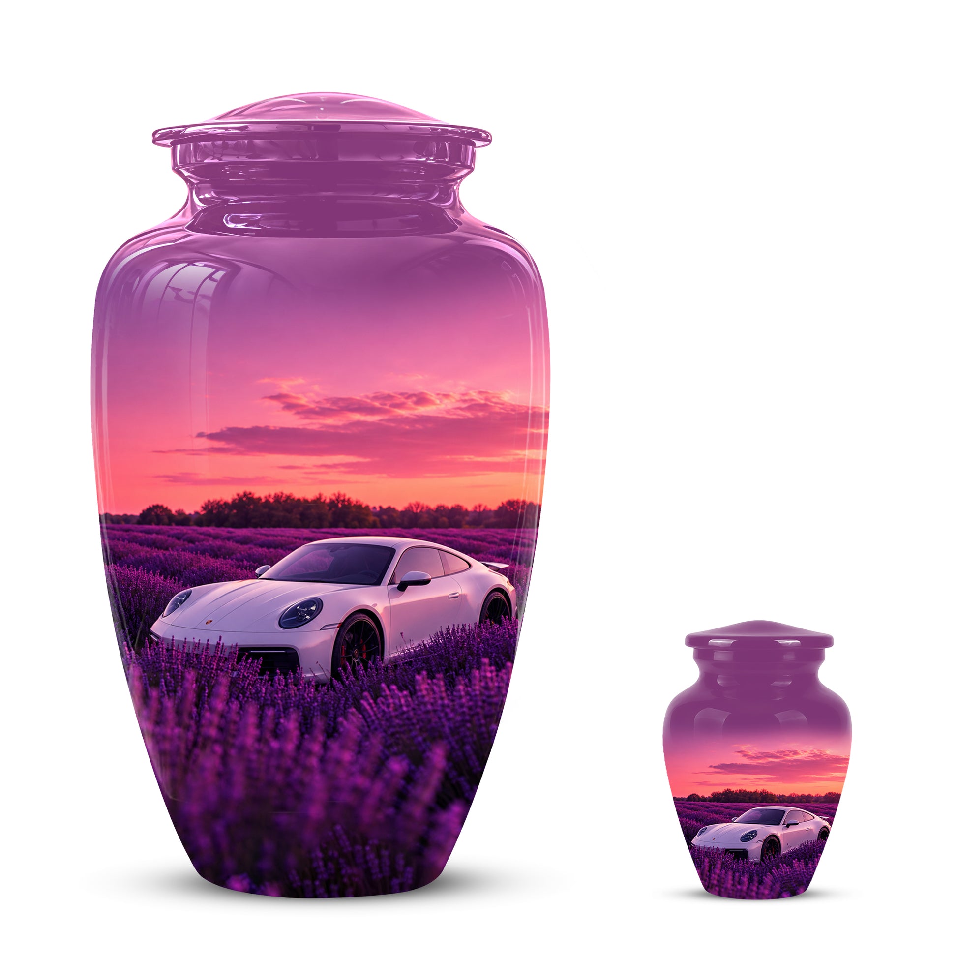White Car Funeral Urn - Sunset Memorial Urns For Women Car Enthusiasts