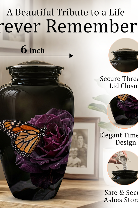 Yellow Butterfly On Purple Flower - Beautiful Burial Urns For Mom Ashes