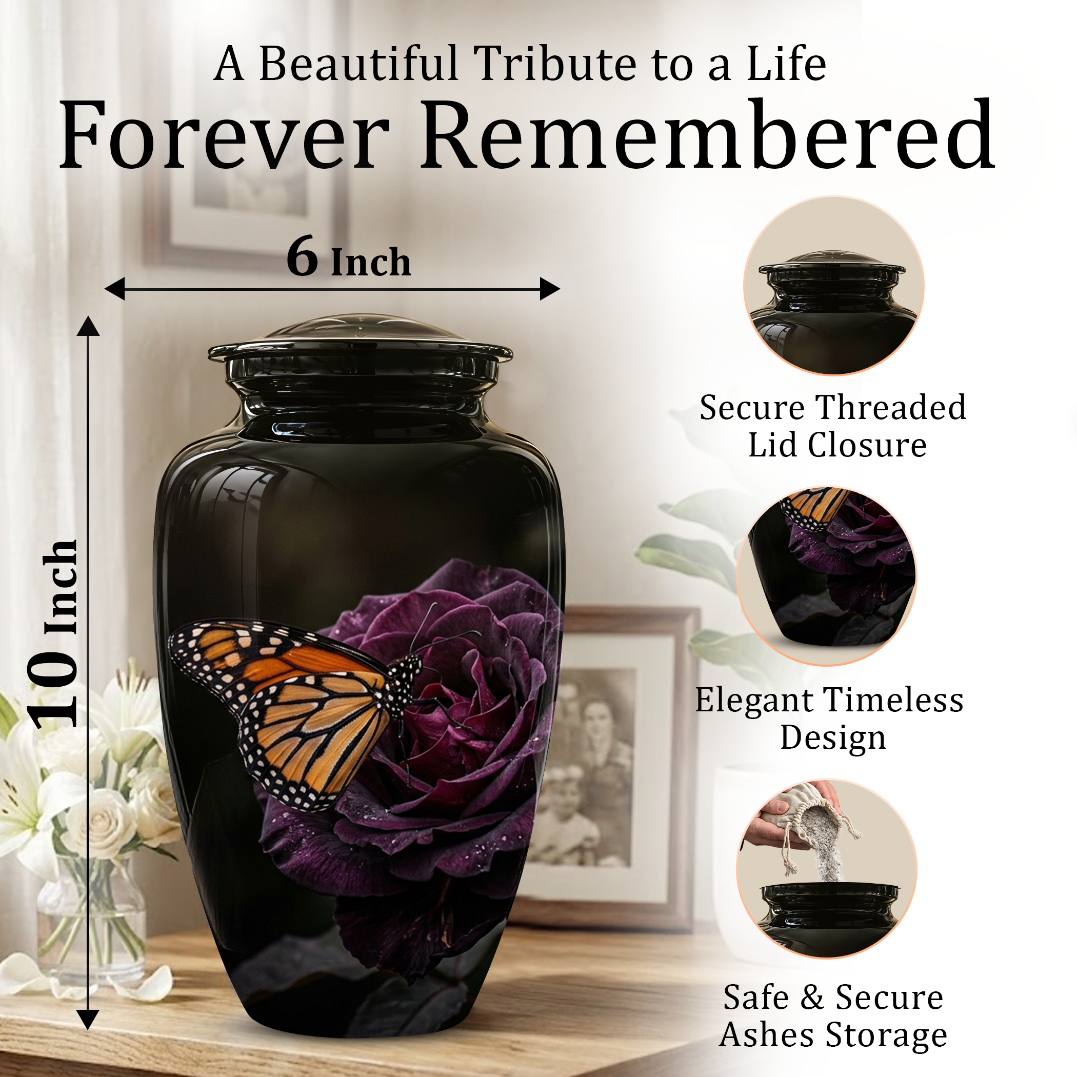 Yellow Butterfly On Purple Flower - Beautiful Burial Urns For Mom Ashes