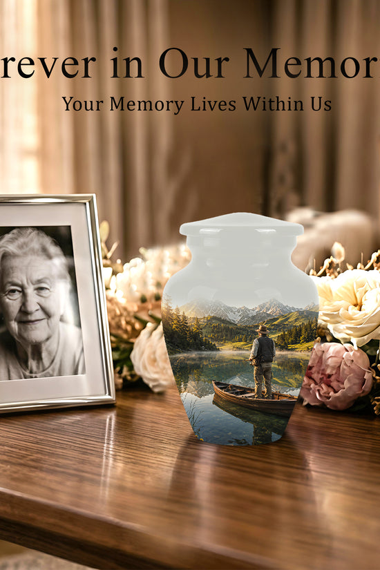 Fishing Cremation Urn - Artistic Landscape Fishing Urns For Dad Ashes