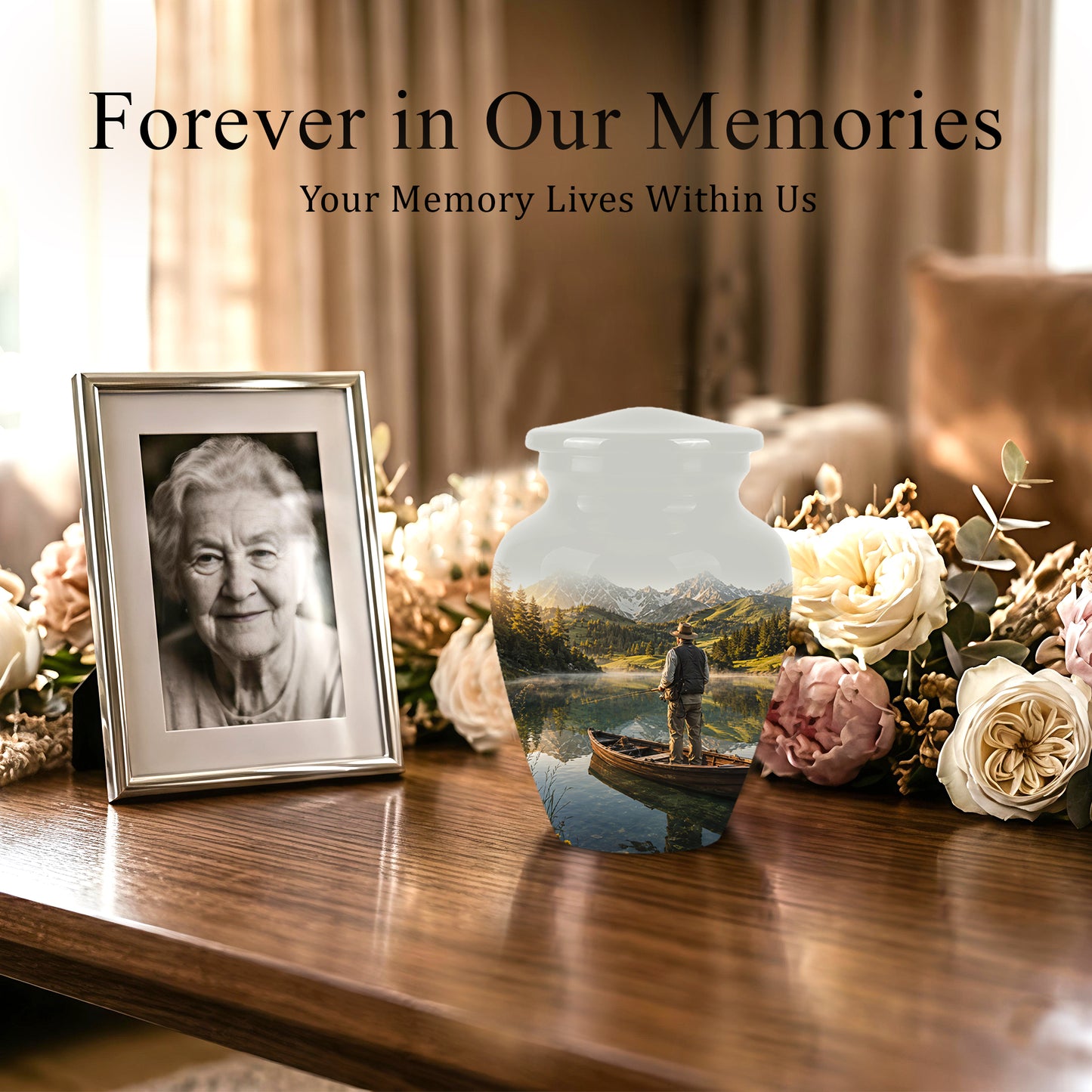Fishing Cremation Urn - Artistic Landscape Fishing Urns For Dad Ashes