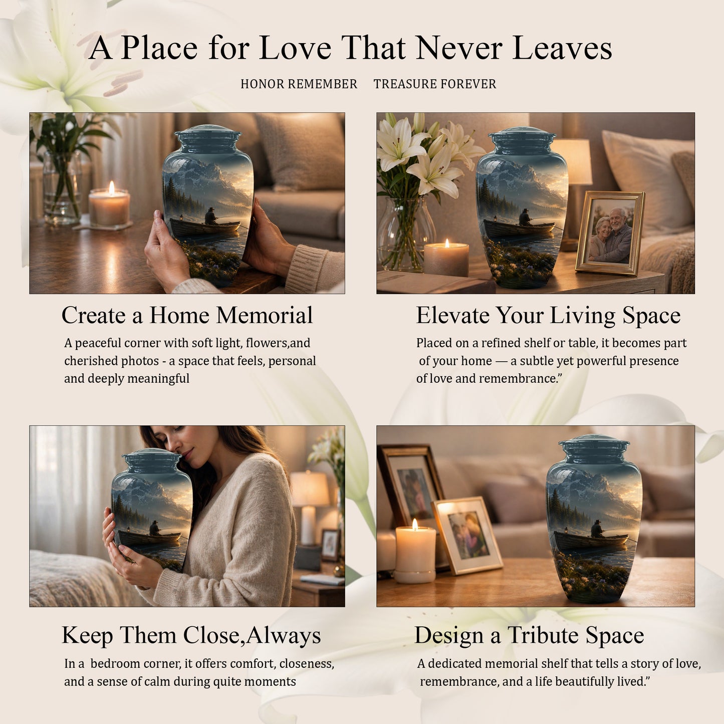 Fisherman Themed Urn - Artistic Fishing Landscape Urns For Human Ashes
