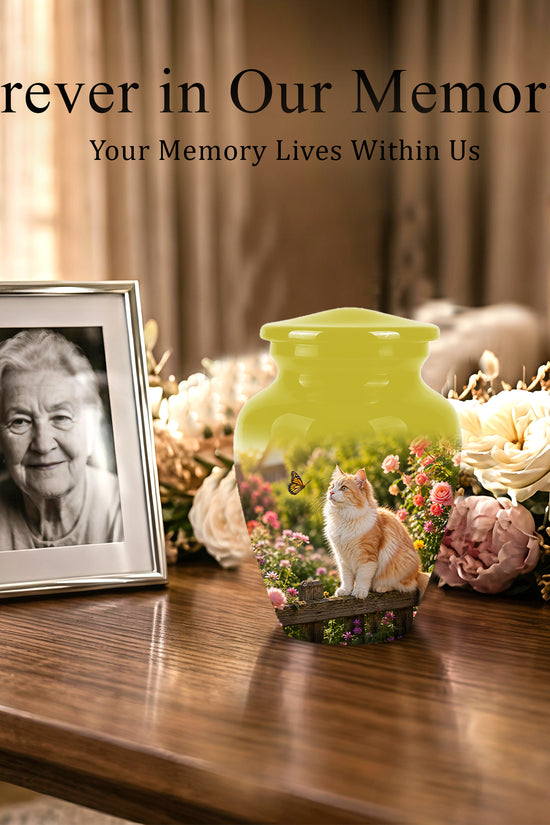 Orange Cat Cremation Urn - Beautiful Eternal Tribute Urn For Pet Ashes