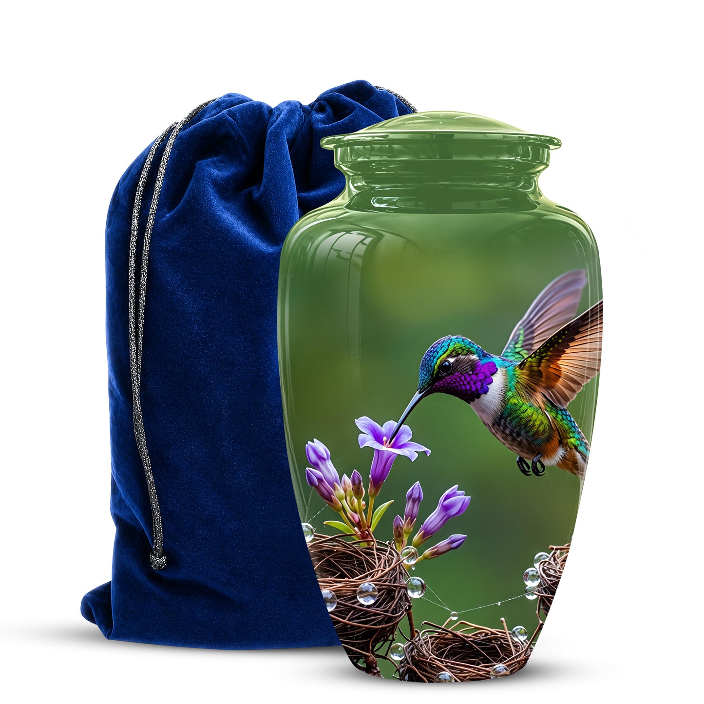 Colorful Hummingbird Memorial Urn - Green Burial Urns For Women Ashes