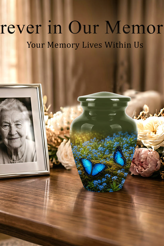 Handcrafted Blue Butterfly Memorial Urn - Elegant Funeral Urns For Mom