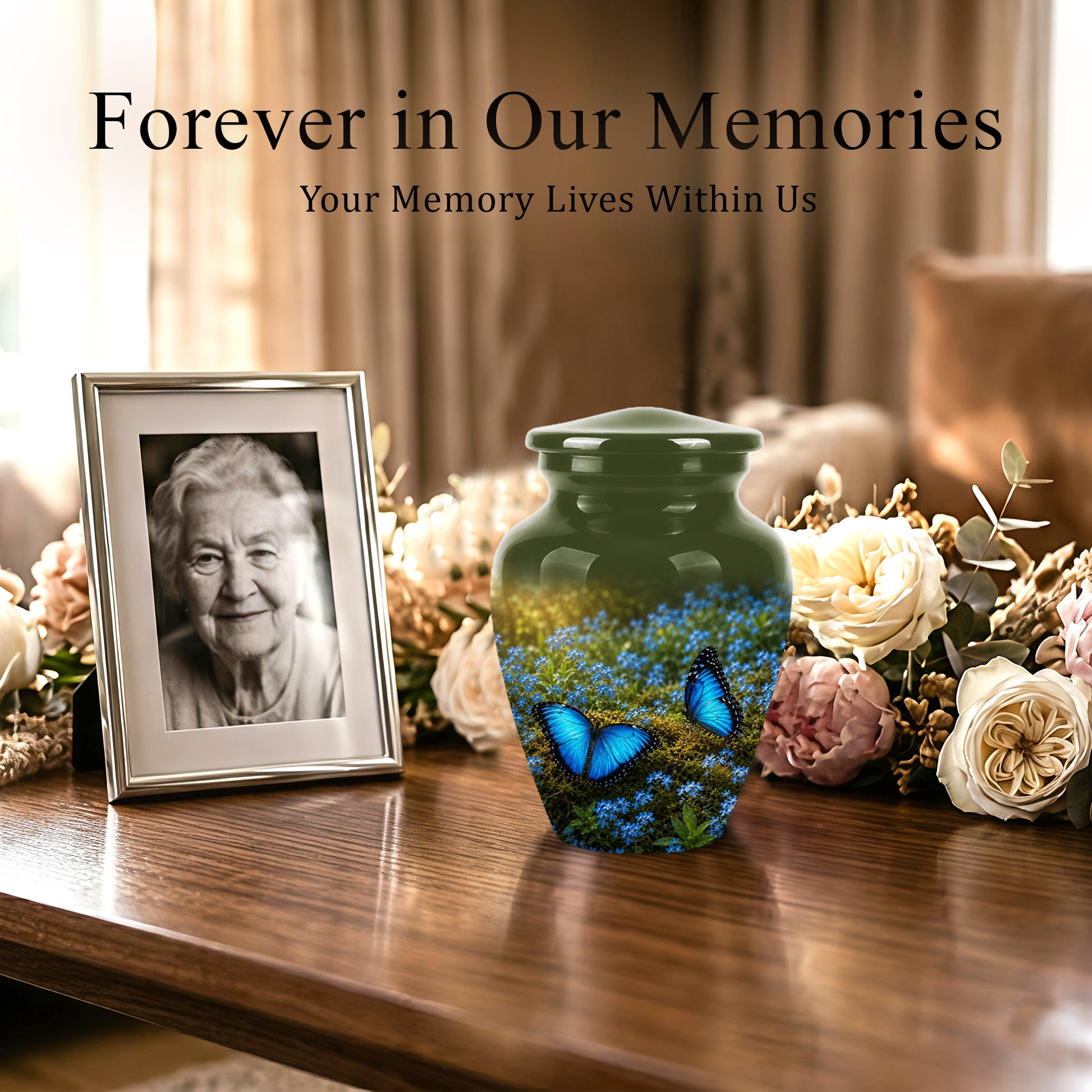 Handcrafted Blue Butterfly Memorial Urn - Elegant Funeral Urns For Mom