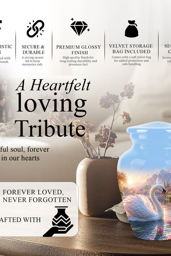 White Swan Themed Urn - Beautiful Custom Memorial Urns For Men & Women