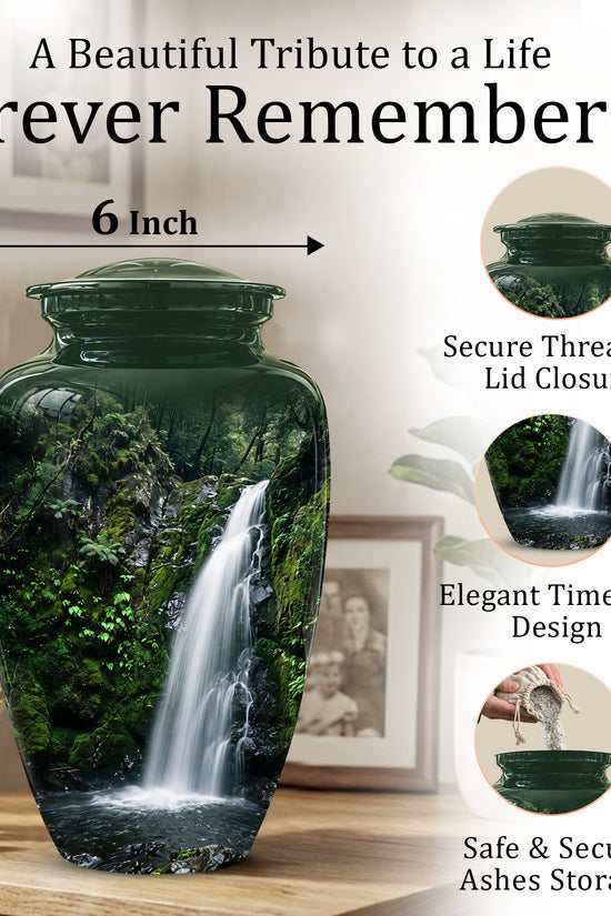 Waterfall Themed Memorial Urn - Peaceful Tribute Urn For Nature Lover