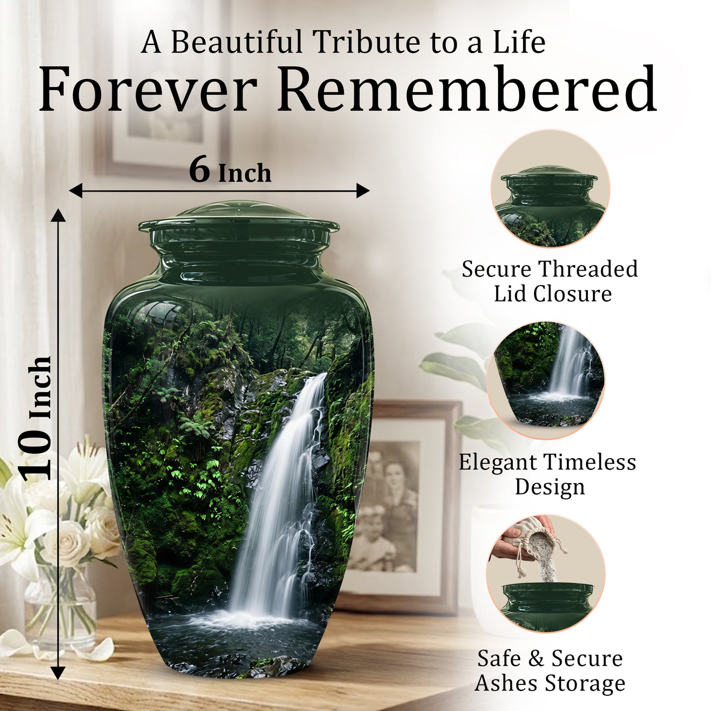 Waterfall Themed Memorial Urn - Peaceful Tribute Urn For Nature Lover